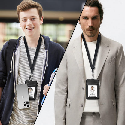 ELV Badge Holder, ID Card Wallet with 5 Card Slots, 1 RFID Blocking Pocket, Retractable Reel and Neck Lanyard Strap for Offices, School, Driver Licence