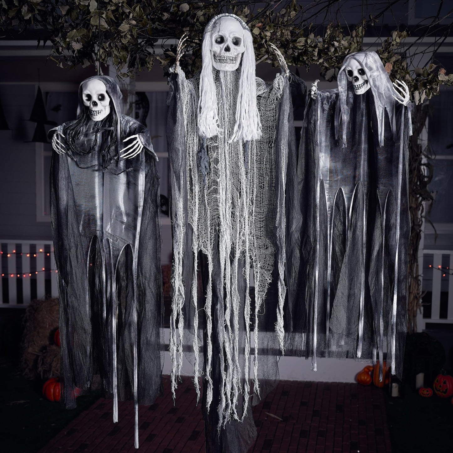 JOYIN 3 Pack Hanging Halloween Skeleton Ghosts Decorations Outdoor, Grim Reapers for Best Halloween Outdoor Decorations, Haunted Haunted House Prop, Party Supplies