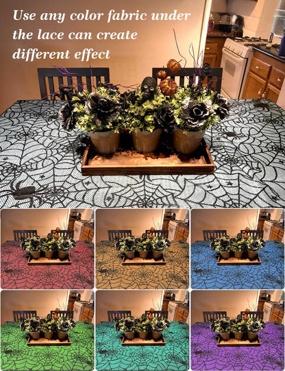 Halloween Table Cloth, Black Spider Web Lace Tablecloth for Rectangle Tables, Gothic Halloween Decor for Masquerade, Scary Movie Nights, Dinner Party Table Decorations 60 x 71 inch