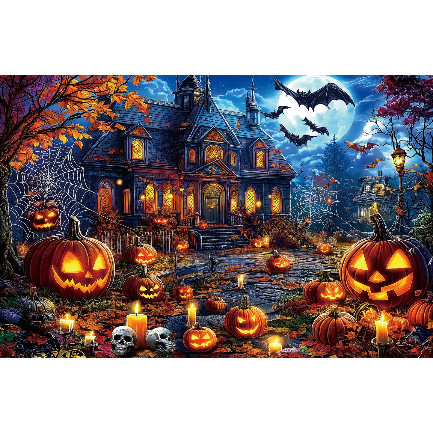 Halloween Jigsaw Puzzles 500 Pieces for Adults - Spooky Haunted House Puzzle with Jack-O-Lanterns, Bats & Full Moon - 500 Piece Puzzles for Adults, Families & Seniors - 23"x15"