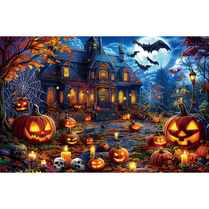 Halloween Jigsaw Puzzles 500 Pieces for Adults - Spooky Haunted House Puzzle with Jack-O-Lanterns, Bats & Full Moon - 500 Piece Puzzles for Adults, Families & Seniors - 23"x15"