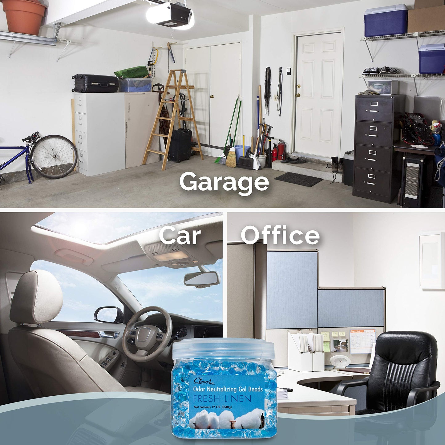 Clear Air Odor Eliminator Gel Beads - 12 oz, Pack of 2 - Air Freshener Made with Essential Oils - Eliminates Odors in Bathrooms, Cars, Boats, RVs & Pet Areas - Fresh Linen Scent