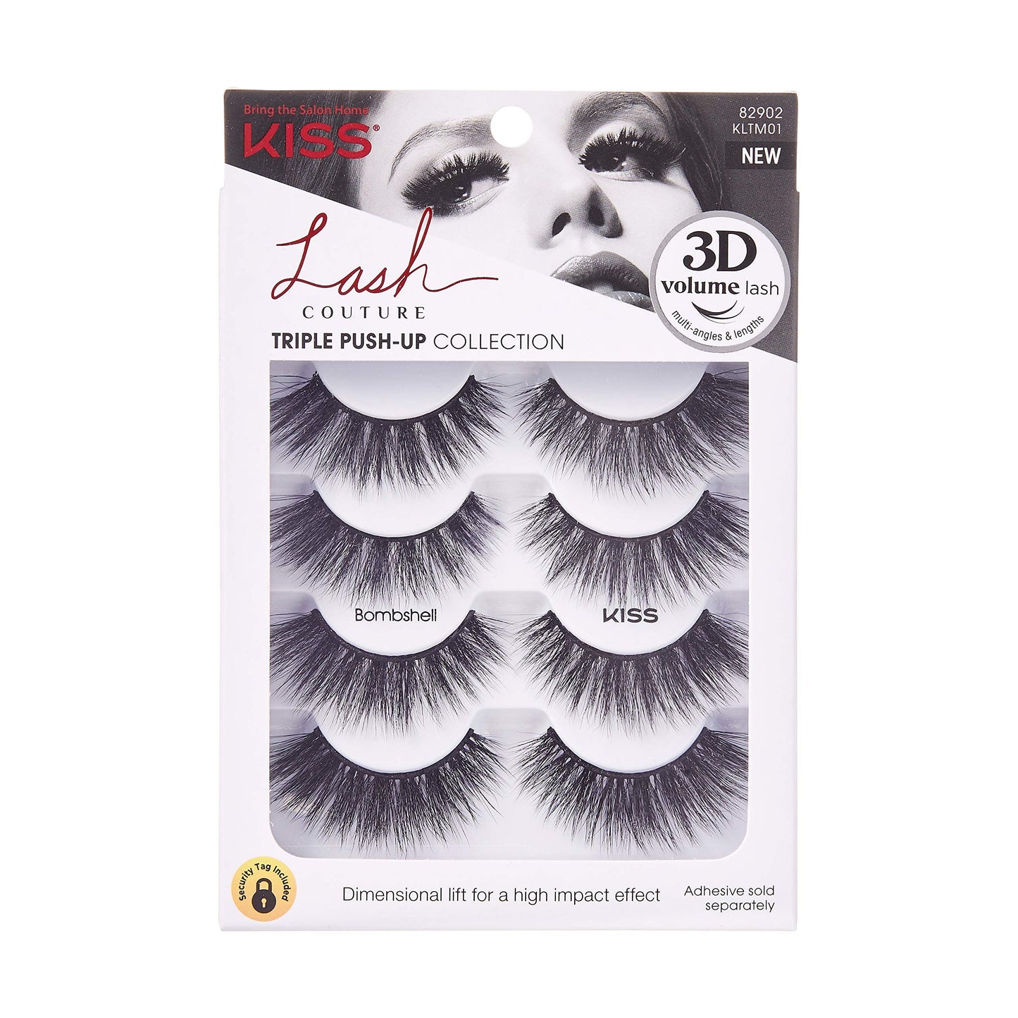 KISS Lash Couture Triple Push-Up False Eyelashes, 'Bombshell', 14 mm, Includes 4 Pairs Of Lashes, Contact Lens Friendly, Easy to Apply, Reusable Strip Lashes
