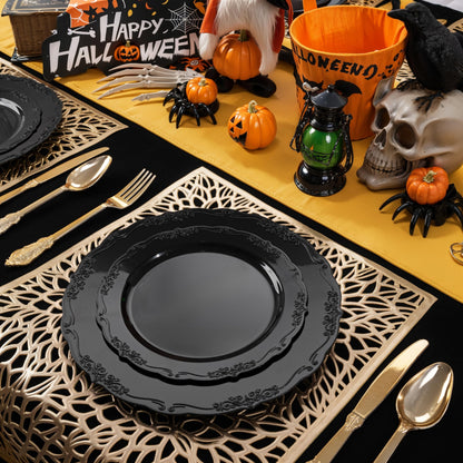 DaYammi 60PCS Black Plastic Plates, Heavy Duty Black Disposable Plates Premium 7.5 inch Dessert Cake Salad Appetizer Plates Hard Plastic Plates Disposable for Halloween Party