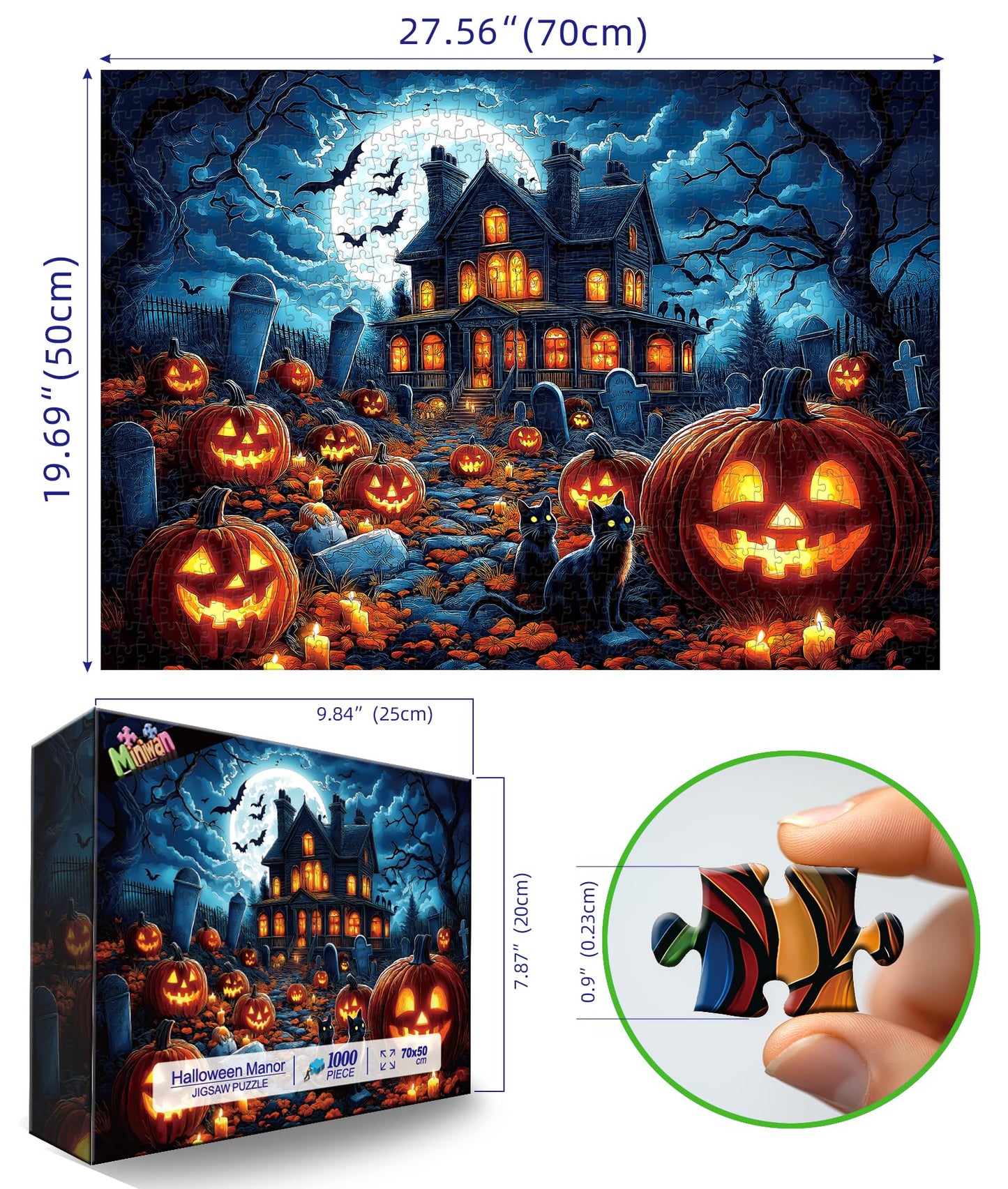 Halloween Haunted House 1000 Piece Jigsaw Puzzle for Adults - Spooky Night Graveyard Scene Challenging 1000-Piece Puzzle for Adults & Teens - Premium Quality with Reference Poster