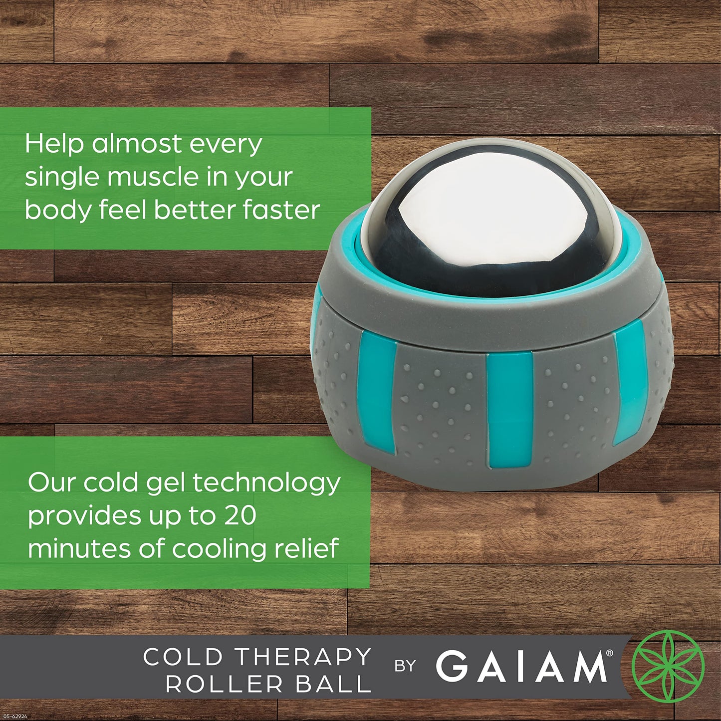 Gaiam Restore Rolling Massager (Cold Therapy), Ergonomic 360° Easy-Glide Muscle Roller for Full Body Relief, Travel-Friendly Design, Massage Tool to Help with Sore Muscles and Post-Workout Recovery