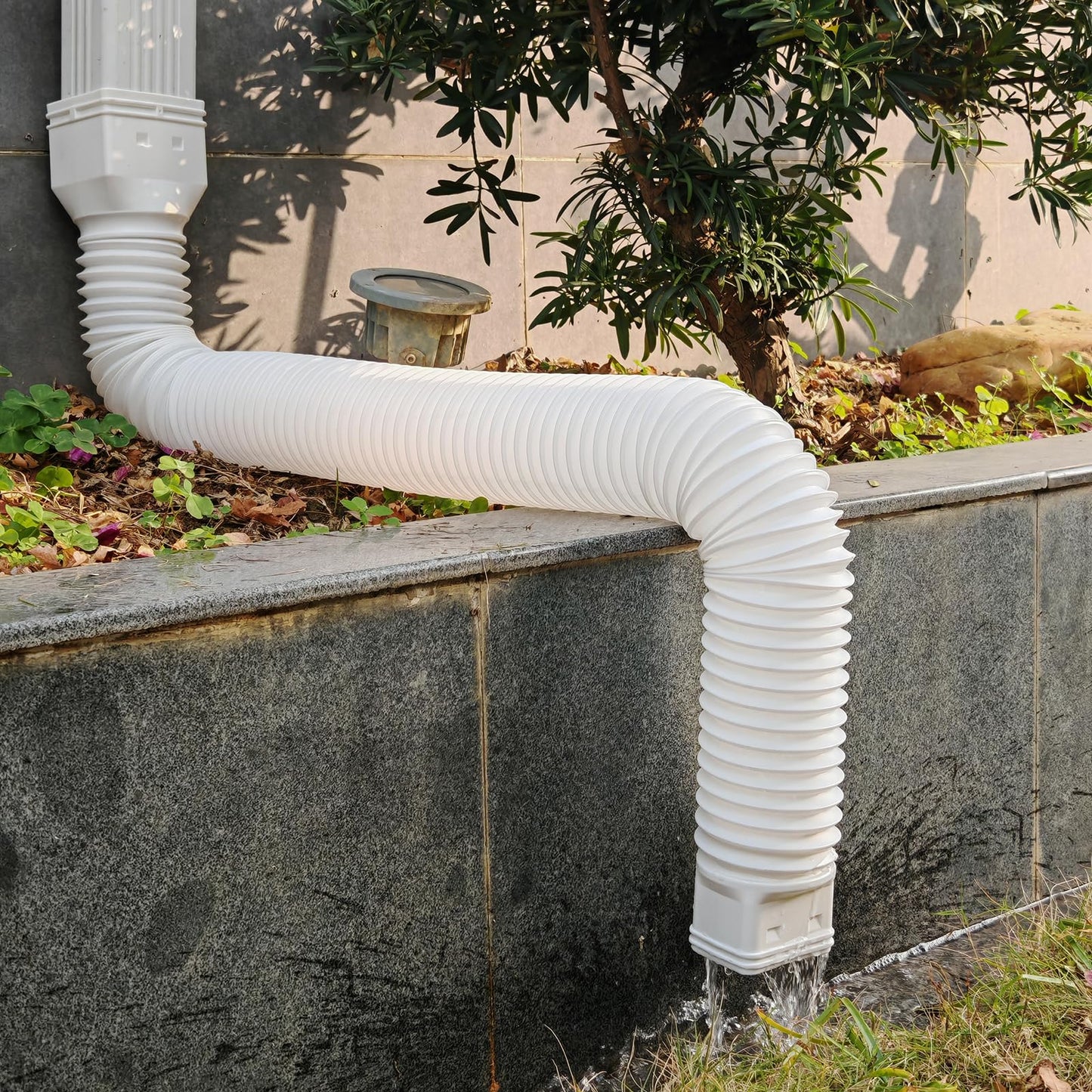 HAHOME 2 Pack Rain Gutter Downspout Extensions,Drain Downspout Extender Diverter, Flexible Downspout Extensions Can Extendable from 21 to 60 Inches (White)