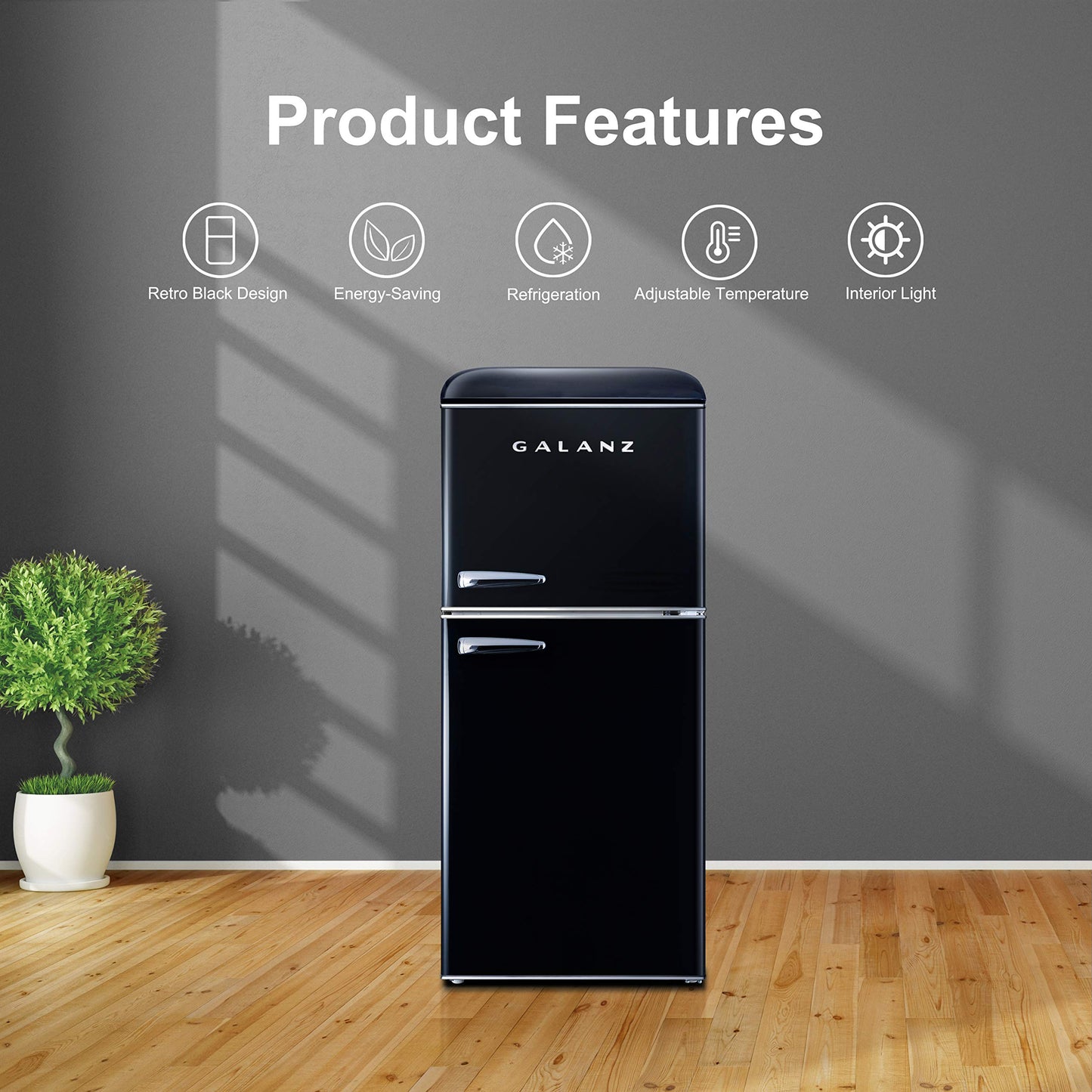 Galanz GLR40TBKER Retro Compact Refrigerator, Mini Fridge with Dual Doors, Adjustable Mechanical Thermostat with Freezer, 4.0 Cu Ft, Black