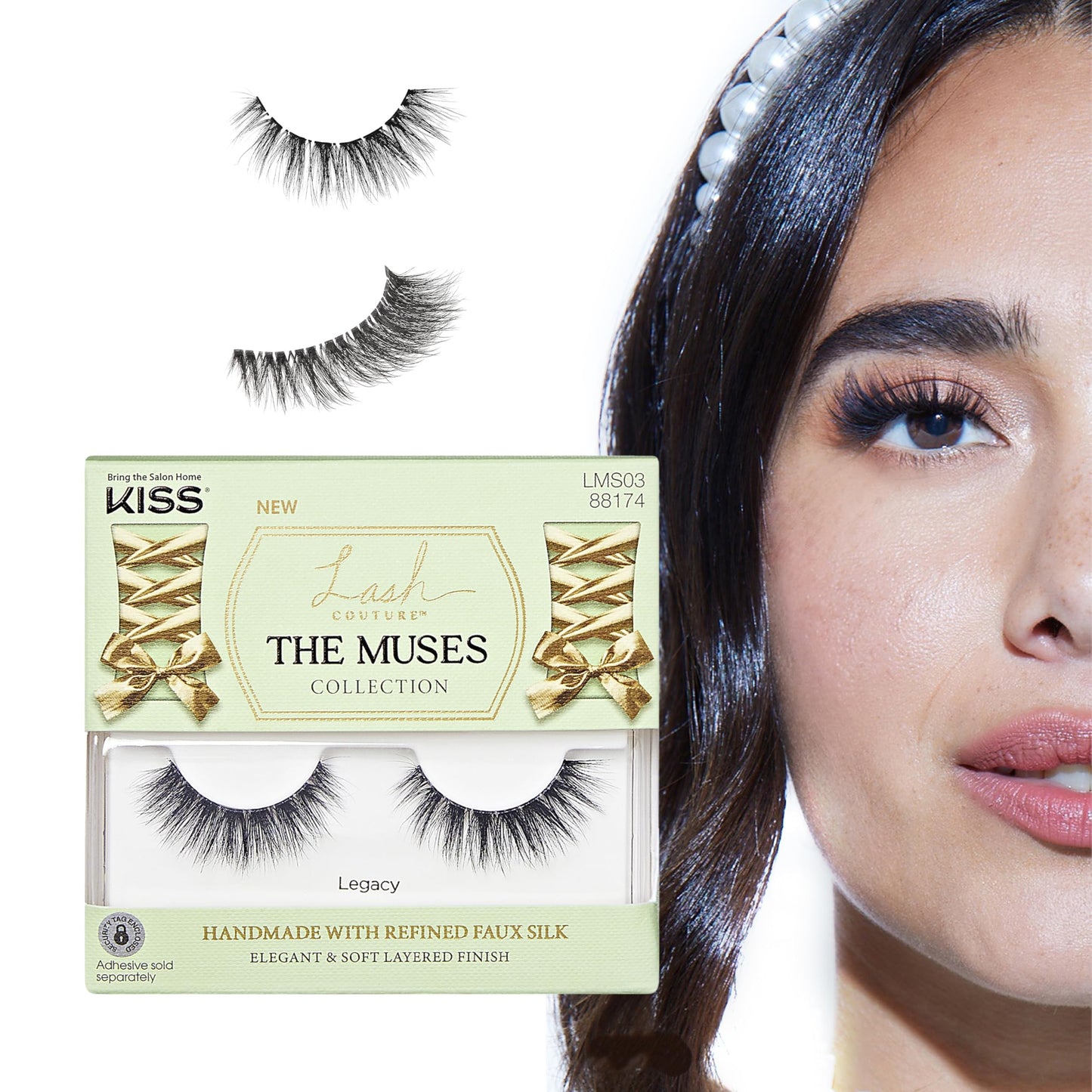 KISS Lash Couture The Muses Collection False Eyelashes, 'Legacy', 12 mm, Handmade, Refined Faux Silk, Contact Lens Friendly, Easy to Apply, Includes 1 Pair Reusable Strip Lashes