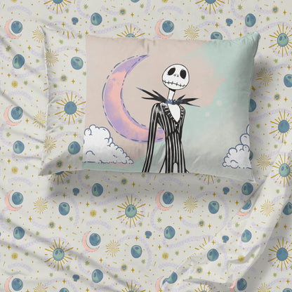 Jay Franco Sheet Set with Fitted, Flat Sheets & Pillow Cover - Ultra-Soft Bedding with Pillowcase for Room Decor, Beige - Nightmare Before Christmas, 3 Piece Twin