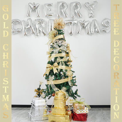 MEEDEE White and Gold Ribbon for Christmas Tree 2.5 Inch 6 Rolls 36 Yards Christmas Ribbons Gold Ribbons for Christmas Tree Decoration Garland Wire Mesh Ribbon for Wreaths