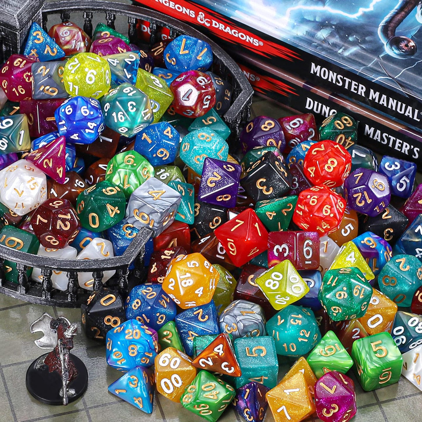 DND Dice Set - 20X7(140pcs) Polyhedral Dice for Dungeons and Dragons D&D RPG MTG Table Games with 1 Large Flannel Bag