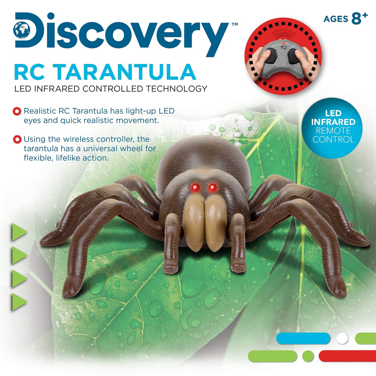 Discovery™ RC Tarantula Spider – Remote Control Toy Spider with Realistic Movement, Red LED Eyes & Wriggling Legs | Prank Gift for Boys Girls & Bug Lovers| Fun Electronic Animal Toy for Kids Ages 8+