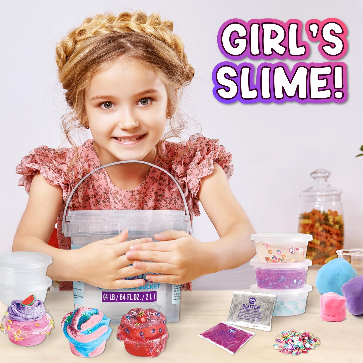 4 LB Huge Glassy Clear Slime Bucket Toy for Kids, FunKidz 64 FL OZ Premade Big Crystal Slime Pack Gift with 29 Sets Add-ins Jumbo Slime Kit for Girls Boys Party Present