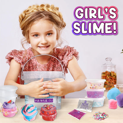 4 LB Huge Glassy Clear Slime Bucket Toy for Kids, FunKidz 64 FL OZ Premade Big Crystal Slime Pack Gift with 29 Sets Add-ins Jumbo Slime Kit for Girls Boys Party Present