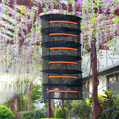 Desy & Feeci Herb Drying Rack-2ft Diameter 6 Layer Folding Mesh Hanging Basket Dryer Net with Zippers for Seeds Flowers Buds Plants Garden Outdoor Bumper Harvest(D24xH47 inch)