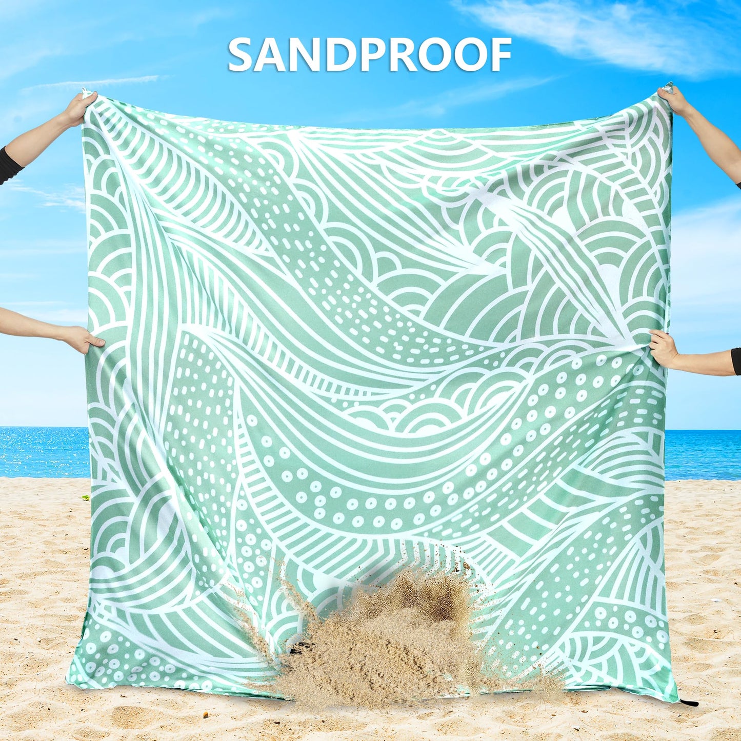 HIHOHO Beach Blanket Waterproof Sandproof Beach Mat for 1-8 Adults Quick Drying Durable Outdoor Picnic Mat for Beach Festival Travel Camping Hiking (LBL-Ripple, 79"×83"(4 Person))