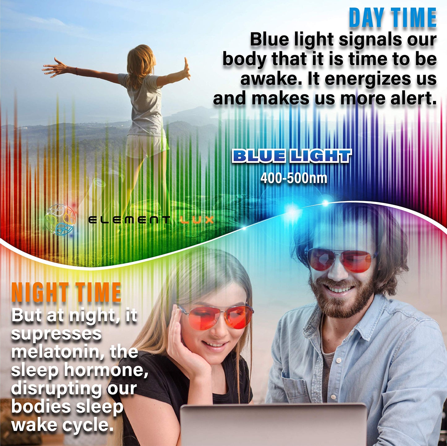 ELEMENT LUX Blue Light Blocking Glasses | 99% Dark Amber Lenses | For Better Sleep, Gaming, Computer Screen, Eyestrain Relief