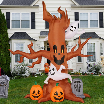 Joiedomi 8 FT Halloween Inflatable Scary Tree with Ghost Decorations, Pumpkin and Tombstone, Blow Up Inflatables with Build-in LEDs for Halloween Party Indoor, Outdoor, Yard, Garden, Lawn Decorations