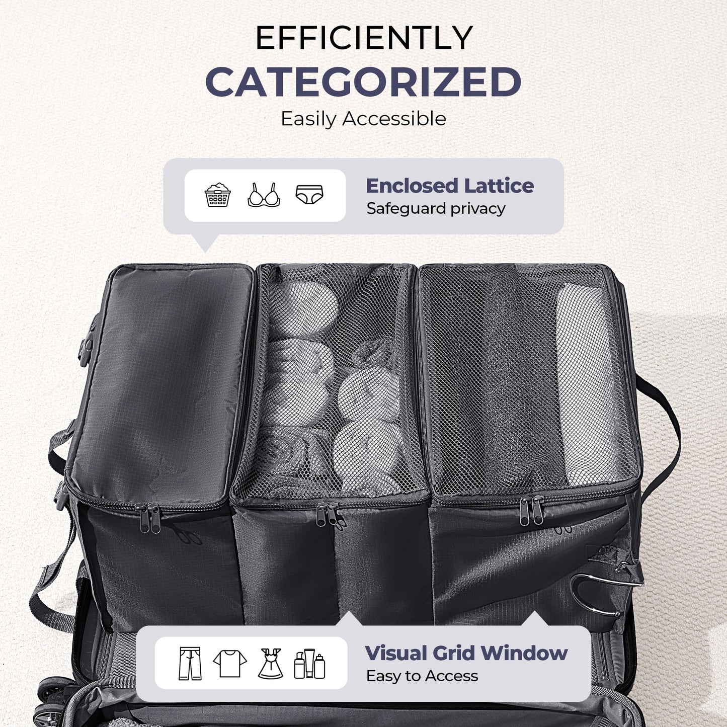 GRANNY SAYS Compression Packing Cubes, Foldable Hanging Travel Shelves with Mesh Window, Packing Cubes for Carry on Suitcase Organizer, Large Travel Organizer Bags, Grey