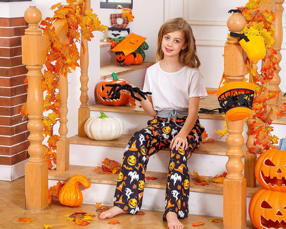 Halloween Pajama Pants Kids Pumpkin Bottoms 9-10 Years Loose Sleepwear Pyjamas For Girls Party Ugly Trouser All Hallow's Day Pajamas Size 10