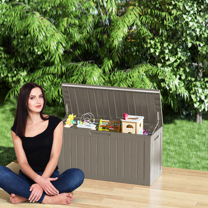 Decksplore 80 Gallon Lockable Resin Deck Box, Waterproof Outdoor Storage Box for Patio Furniture, Garden Tools, Pool Accessories, UV-Resistant Outside Delivery Box, Grey