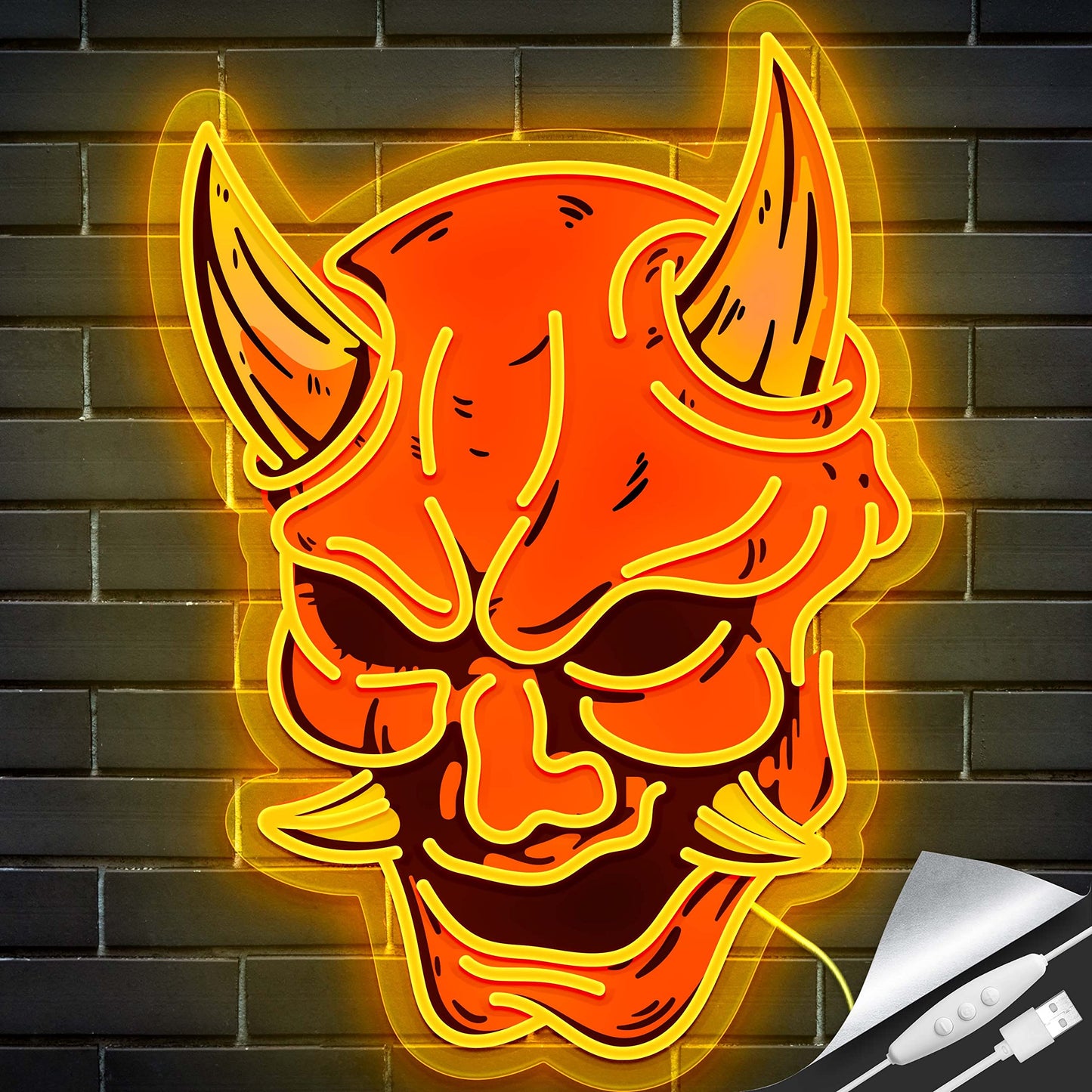 Hannya Mask Neon Sign for Game Room, Tattoo Shop, Tattoo Studio Decor LED Anime Neon Light Cool Room Accessory Japanese Demon Evil Spirit Hannya Sign