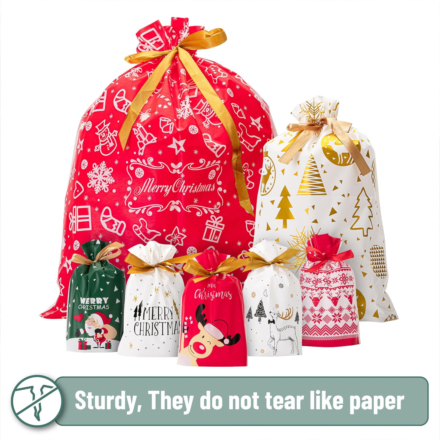 Mr. Pen- Christmas Drawstring Gift Bags, 32 pcs, Christmas Gift Bags Assorted Sizes, Christmas Bags with Drawstring, Christmas Gift Bags Bulk, Drawstring Christmas Gift Bags Drawstring, Gift Wrap Bags