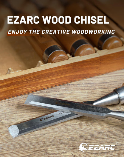 EZARC 6 Pieces Wood Chisel Tool Sets Woodworking Carving Chisel Kit with Premium Wooden Case for Carpenter Craftsman