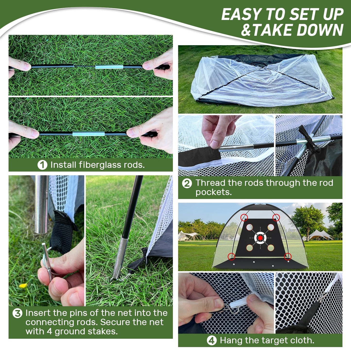 KLAODOT Golf Net with Practice Mat,Golf Hitting Aid Nets 10x7FT for Backyard Driving Chipping Training Swing with Target Mat Balls for Outdoor Indoor，Gifts for Men Dad Him and Golfer