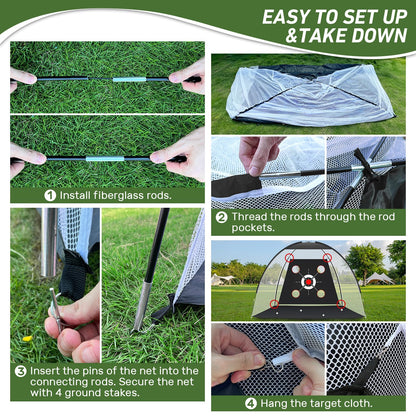 KLAODOT Golf Net with Practice Mat,Golf Hitting Aid Nets 10x7FT for Backyard Driving Chipping Training Swing with Target Mat Balls for Outdoor Indoor，Gifts for Men Dad Him and Golfer