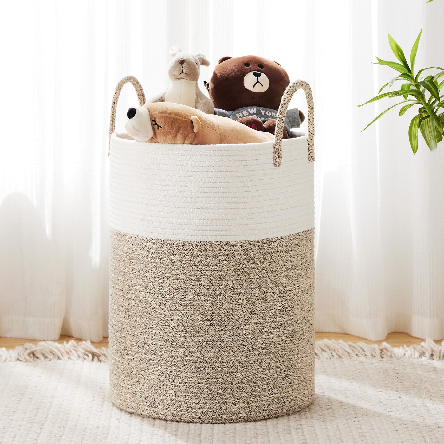 Cotton Rope Laundry Basket by YOUDENOVA, 72L Woven Collapsible Laundry Hamper, Clothes Hamper with Reinforced Handles in the Laundry Room, Bedroom, Bathroom, Brown