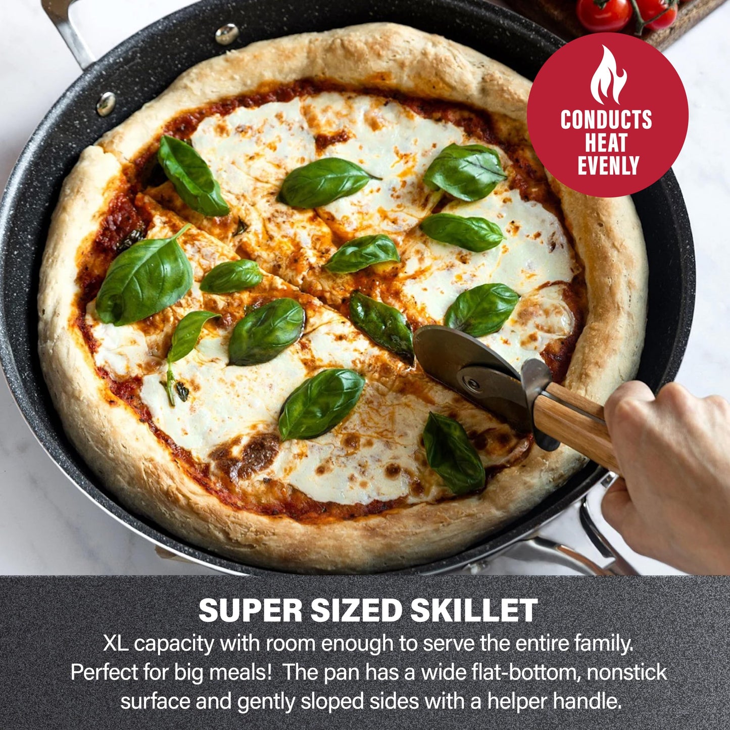 Granitestone 14 Inch Pan for Cooking, Family Sized Large Non Stick Frying Pans Nonstick Frying Pan Skillet for Eggs, Omelette, with Helper Handle, PFOA PFOS Free Oven & Dishwasher Safe