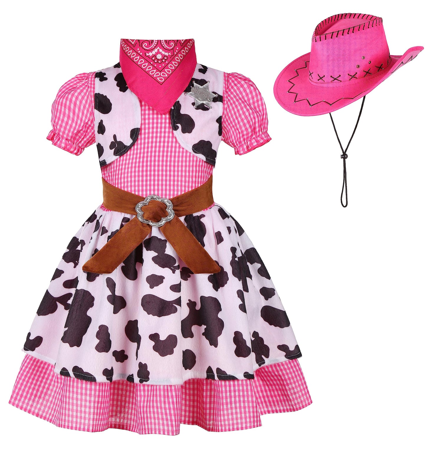 Ekoropshop Cowgirl Costume for girls West Cowgirl Halloween Outfit Dress with Pink Cowboy Hat-S