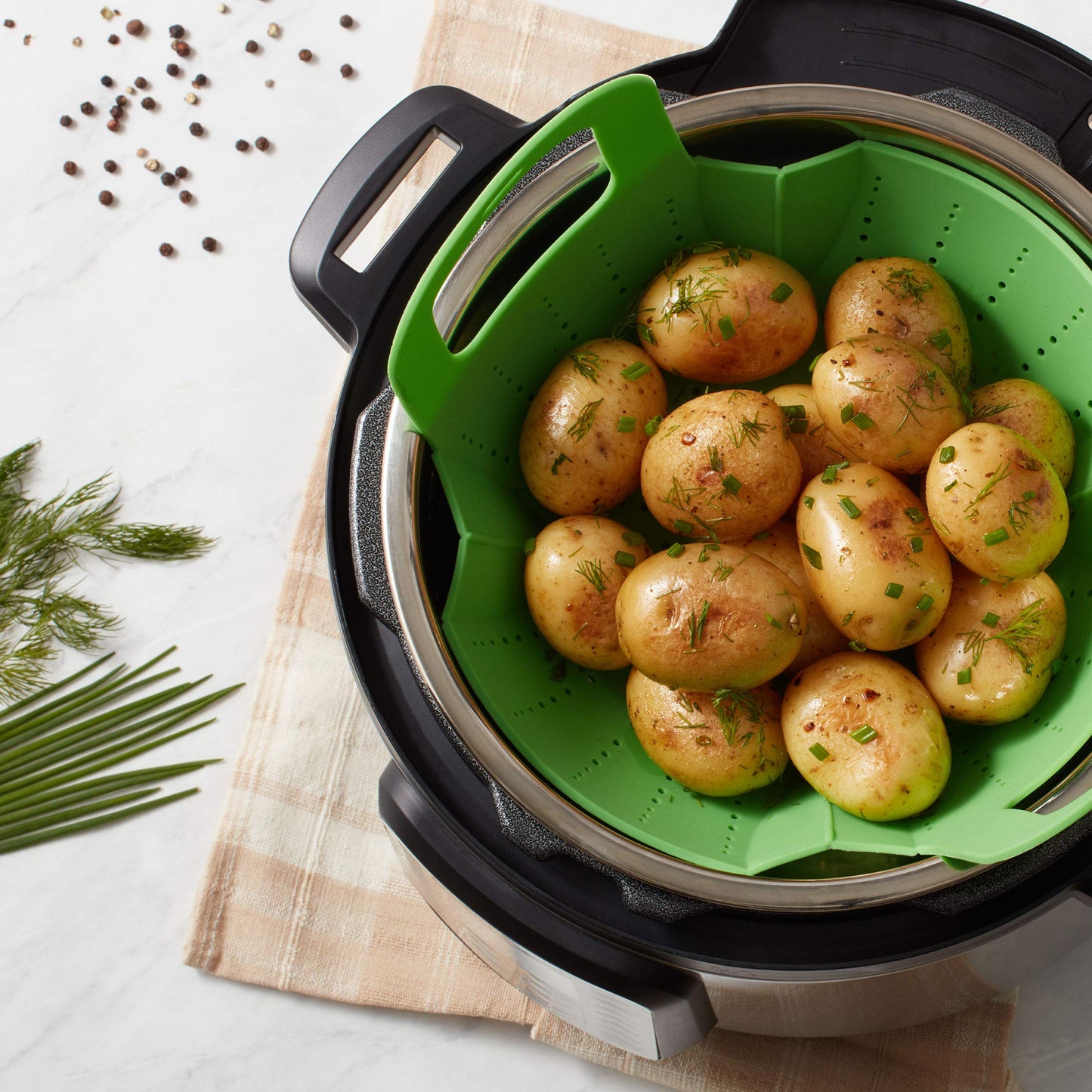 Instant Pot Official Silicone Steamer Basket, Versatile and BPA-Free, Compatible with 6 Qt. and 8 Qt. Cookers, Ideal for Steaming Vegetables, Fish, and More, Dishwasher Safe, Heat Resistant up (Green)