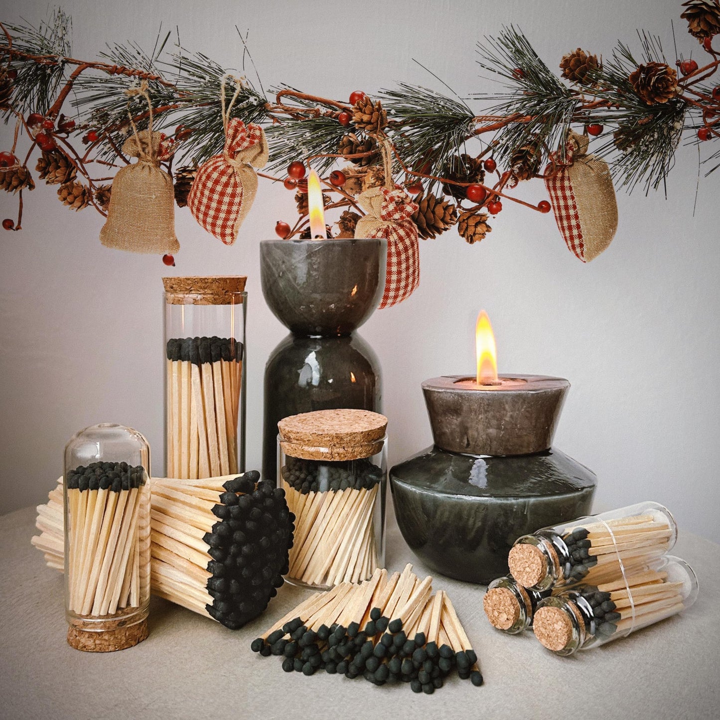 2" Artisan Black Tip Matches | 100 Bold Black Tip Safety Matchsticks with Strikers by Thankful Greetings | Great for Home Décor, Candle Lovers, & Crafts | Decorative Candle Accessories