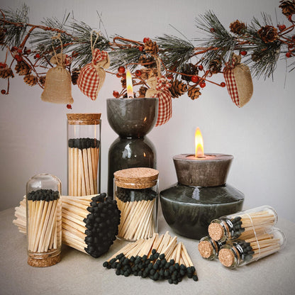 2" Artisan Black Tip Matches | 100 Bold Black Tip Safety Matchsticks with Strikers by Thankful Greetings | Great for Home Décor, Candle Lovers, & Crafts | Decorative Candle Accessories