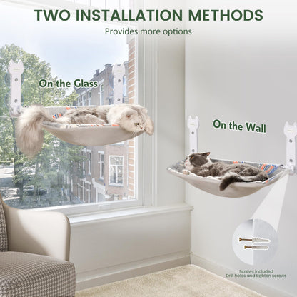 HiPetpy 2 Pack Cat Window Perch, Glow in The Dark Foldable Cat Hammock with Sunken Design & Removable Soft Cover, Breathable Cordless Window Bed for Resting Indoor Kitten (Shallow Perch, 2 Pack - M)