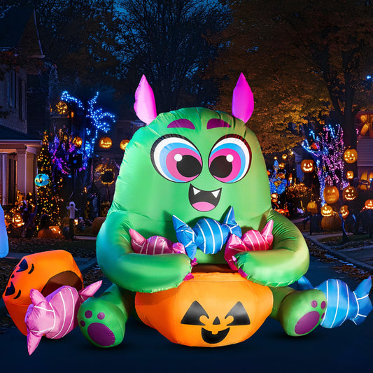 Joiedomi 5 Ft Long Cute Halloween Inflatables Monster with Candies Outdoor Decorations, Blow Up Monster with Build-in LEDs Halloween Inflatables for Indoor, Outdoor, Yard, Garden, Lawn Decorations