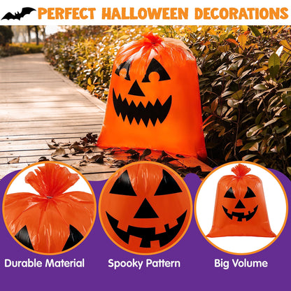JOYIN 6 Pcs Halloween Pumpkin Leaf Bags, Plastic Lawn Bags for Yard Fall Leaf Halloween Decorations, Jack o' Lantern Reusable Trash Bag for Decor Party Favors, Party Supplies