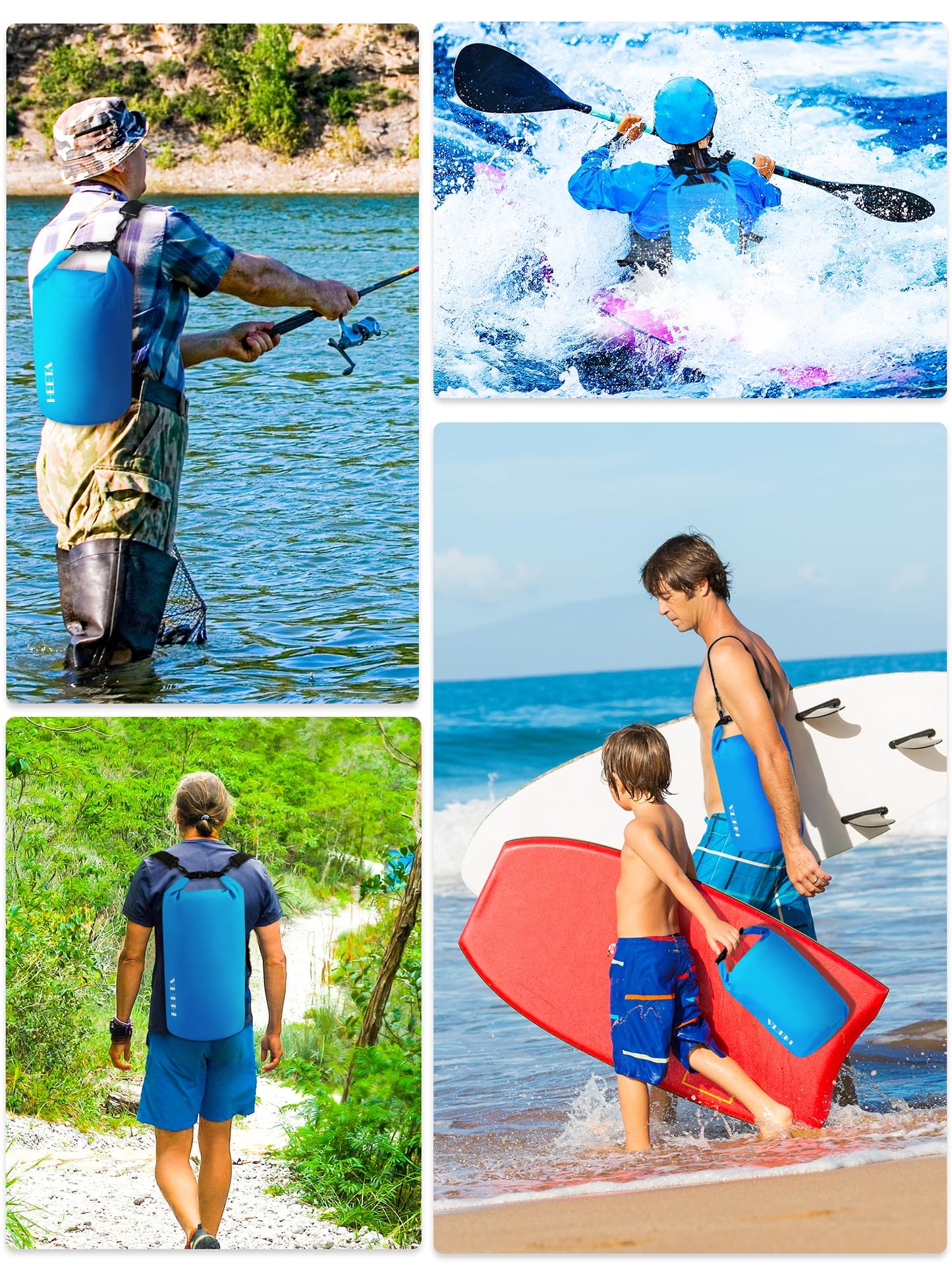 HEETA Waterproof Dry Bag for Women Men (Upgraded Version), Roll Top Lightweight Dry Storage Bag Backpack with Emergency Whistle for Travel, Swimming, Boating, Kayaking, Camping, Beach (Blue, 10L)