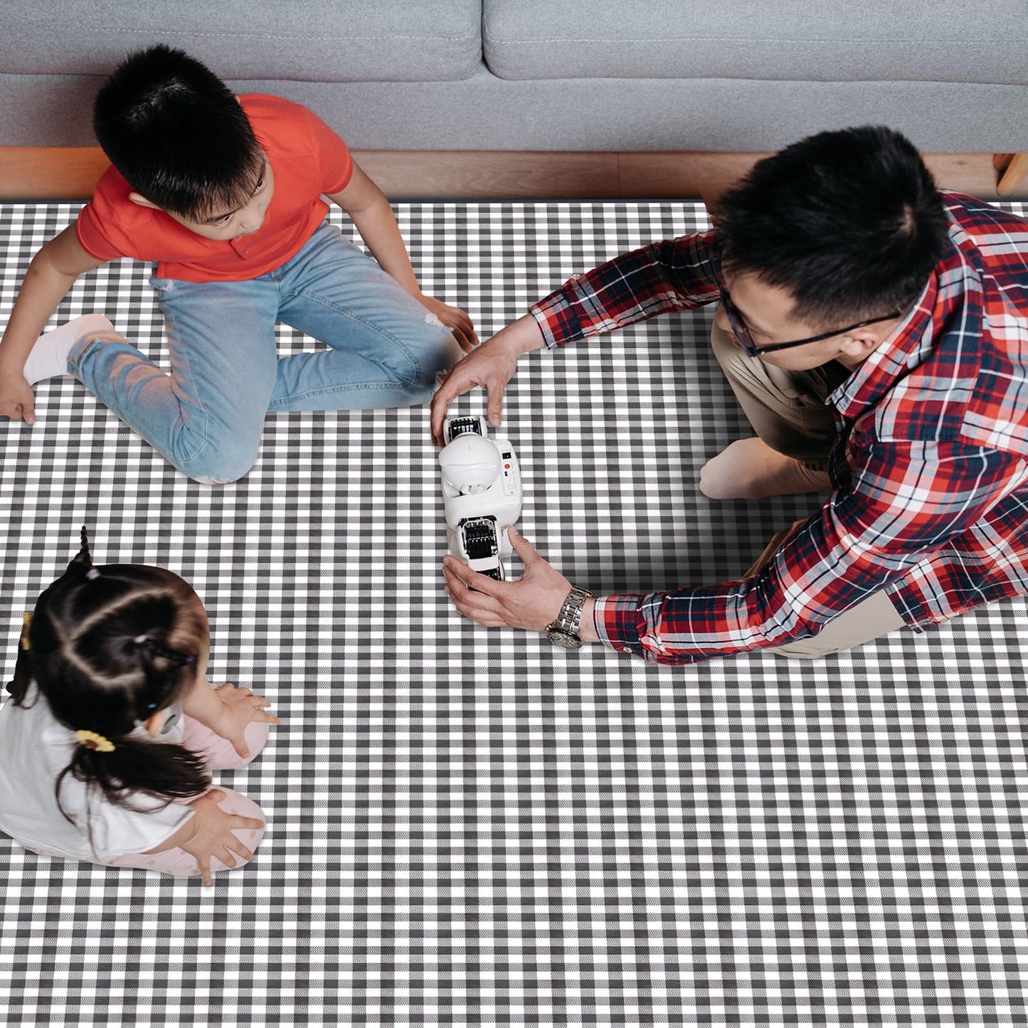 GUSUWU Picnic Blanket Waterproof Beach Rug 80''x80'' Picnic Mat Washable Lightweight with Handle Navy Blue Checkered for Hiking Travelling Outdoor Camping,Parks