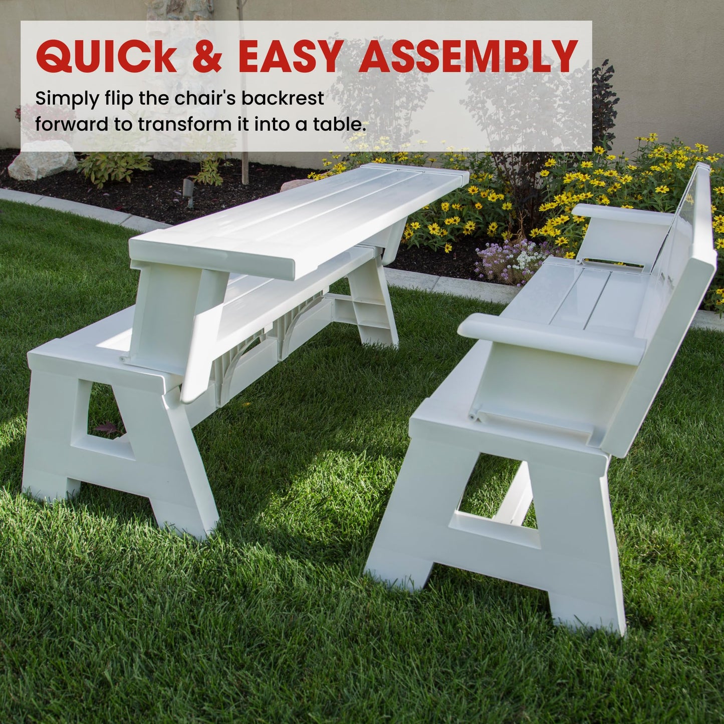 Convert-a-Bench Gen 1 2-in-1 Outdoor Convertible Bench to Picnic Table | Space-Saving, Weather-Resistant Patio Furniture for Yard, Deck, Garden | Easy Assembly & Durable Design -1 Bench/Order, White