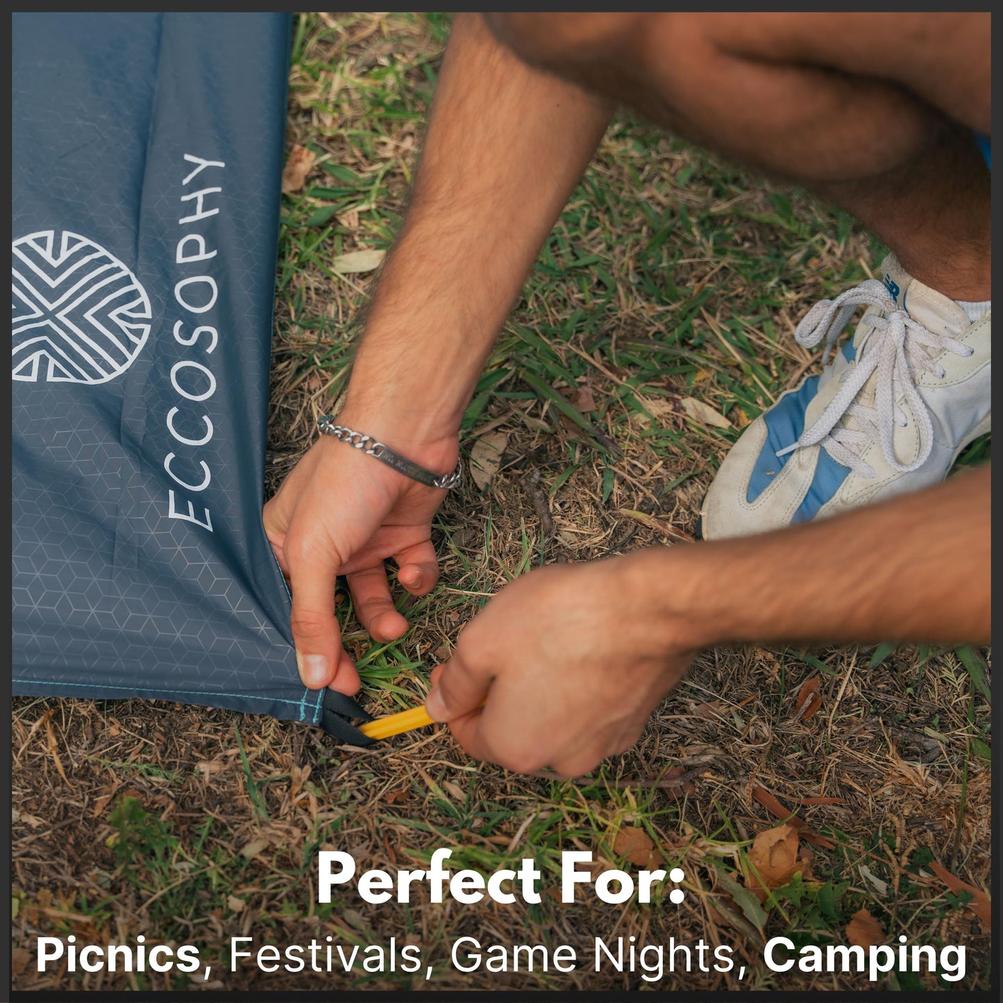 ECCOSOPHY 60x55" Blue Waterproof Compact Pocket Beach Blanket