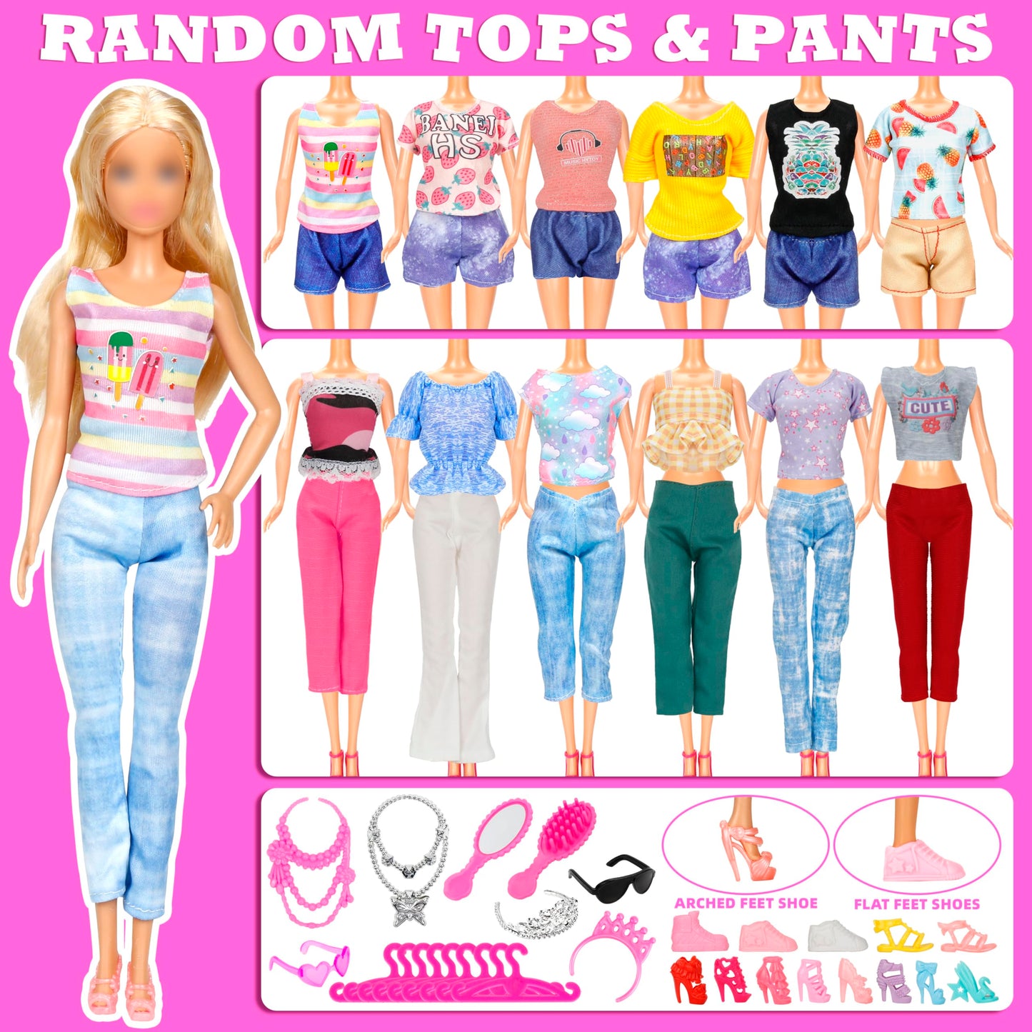 71 Pcs Doll Clothes and Accessories, 5 Wedding Gowns 9 Fashion Dresses 3 Tops 3 Pants 3 Bikini Swimsuits 20 Shoes for 11.5 inch Doll Christmas Stocking Stuffers Girls Gift Age 5-7 8-10