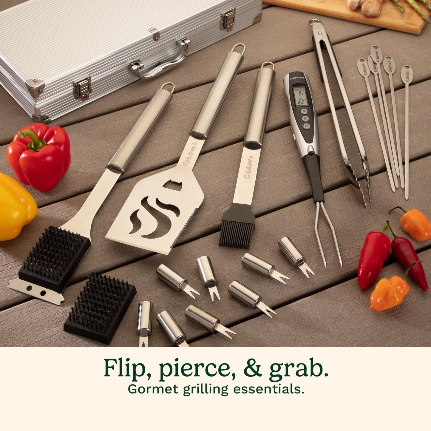 Cuisinart Deluxe Grill Tool Set, 20-Piece BBQ Tools Grill Accessories with Aluminum Case & Digital Temperature Fork, Stainless Steel Spatula, Tongs, Grill Accessories & Utensils, Grilling Set for BBQ