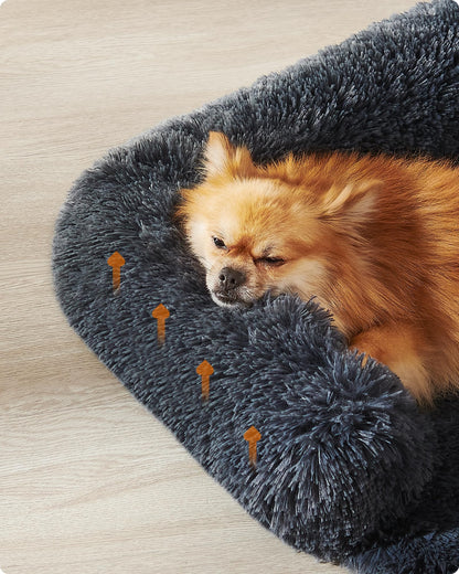 Feandrea FluffyHug Dog Sofa Bed, Pet Bed, Dog Sofa Cover, Calming Dog Bed, M, for Small and Medium Dogs, 80 x 75 x 16 cm, Dark Grey PGW221G02