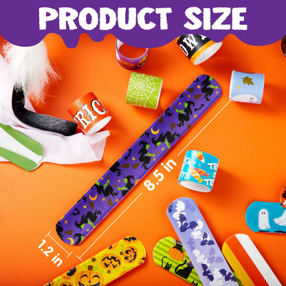 JOYIN 72 PCS Halloween Slap Bracelets for Kids, Halloween Bracelets Bulk for Girls Boys Gifts, Friendship Snap Bracelet for Halloween Party Favors Goodie Bag Fillers, Classroom Favors