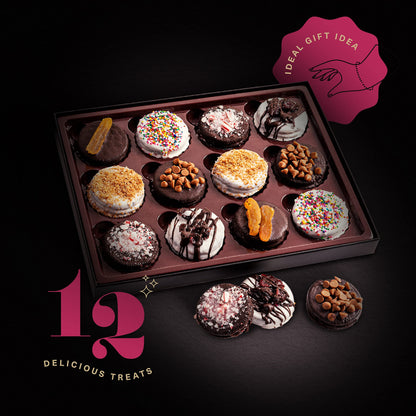 KREMERY Creamy Chocolate Cravings - Chocolate Covered Sandwich Cookies & Cream Gift Basket, in Elegant Gift Box (12 Cookies, Assorted Sweet Toppings) Food Assortments USA Made