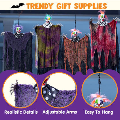 JOYIN 4 Pcs 29” Hanging Clown Halloween Decorations Outdoor, Haunted House Decor Props Front Porch Party Supplies Garden Yard Lawn Scary Horror